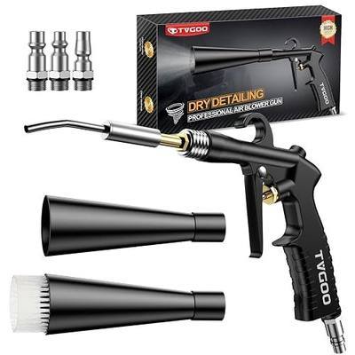 Air Cleaning Gun for Car Detailing, Works with Air Compressor | Aluminum alloy air blaster with 0-230 PSI airflow, Soft brush and 3 adapters for vents, Seat gaps and garage cleanup