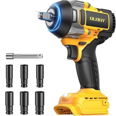 OLIBUY Cordless Impact Wrench for De-walt 20V Battery, 1106Ft-lbs (1500N.m) 1/2 Electric Impact Driver, 3 Speed High Torque Impact Gun with 6 Sockets, Impact Wrench for Car Home Mower (No Battery)