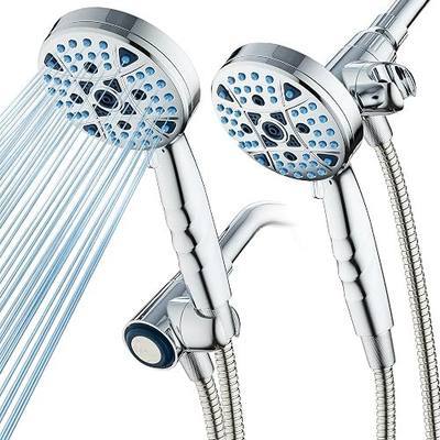 AquaCare Seen-On-TV High Pressure 8-mode Handheld Shower Head - 2-mode Power Wash to Clean Tub, Tile & Pets, Stay-Clean Nozzles, Extra Long 6 ft. Stainless Steel Hose, Wall & Overhead Brackets, Chrome