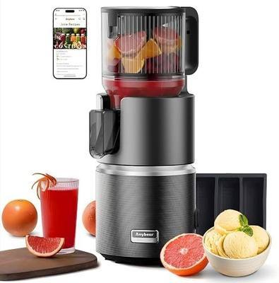 Anybear 350W Cold Press Juicer,4.9" Chute for for Juice, Nut Milk & Sorbet | Dual slow-squeeze preserves nutrients, 4.9" chute fits whole fruits, BPA-Free, juice, nut milk, sorbet, 5-yr warranty.