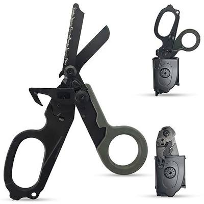 Trauma Shears Foldable Tactical Scissors - 6-in-1 Heavy Duty Emergency Response Folding Shear for Nurses Medical Outdoor Camping Rescue - Stainless Steel Multi-Tool Survival Shears with Holster