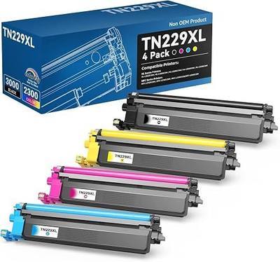 TN229XL TN229 Toner Cartridges Replacement for Brother MFC-L3780CDW | Compatible with TN 229 229XL DR229CL to work with MFC-L3720CDW MFC-L3765CDW HL-L3280CDW HL-L3220CDW HL-L3295CDW (4 Pack)