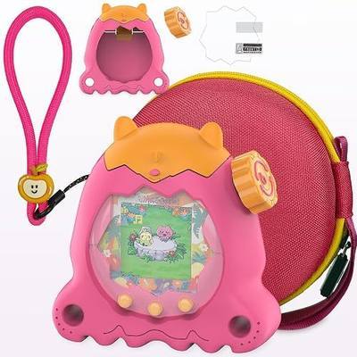 Silicone Cover and Hard Carrying Case for Tamagotchi Paradise Pet | Accessories for Tamagotchi Paradise Cases with Screen Protector and Hand Strap (Orange)