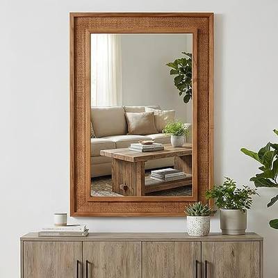 USHOWER 20x30 Inch Rattan Rectangle Mirror for Wall, Yellowish-Brown Frame | Farmhouse Wicker Mirror, Boho Decorative Mirror for Bathroom, Bedroom, Living Room, Entryway, Home Decor