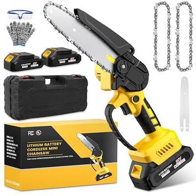 Mini Chainsaw Cordless,6-inch Electric Chain Saw with 2 Lithium Battery Powered,Hand Held Saw for Tree Trimming and Wood Cutting,Garden Tools,Gift for boyfriend,father,Men,Yellow