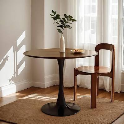 31.5 Inch Round Dining Table, Modern Tulip Table with MDF Walnut Top and Metal Pedestal Base, Mid Century Coffee Table for Living Room, Kitchen, Apartment, Small Space Furniture