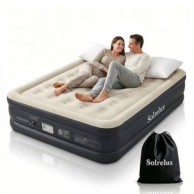 Queen Air Mattress with Built-in Pump, 18" Raised Inflatable Blow Up Mattress, Air Column Beam Flocked Leak-Proof Air Bed with Storage Bag, 650lbs Max Portable Bed for Home, Guests & Camping