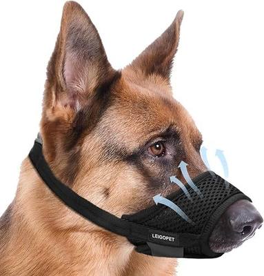 Dog Muzzle, Soft Mesh Nylon Design with Adjustable Neck Strap, Allows Panting and Drinking, for Grooming, Walks, and Scavenging Prevention - Black, Large