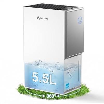 Arecovas Dehumidifier for Basement, 5000 Sq.Ft (80 Pints/Day, White) | Energy Star 2025 Most Efficient, ETL DOE CEC, Drain Hose, 40-90% Humidity, 3 Modes, 5.5L Tank, Auto Defrost, 24H Timer, 53dB