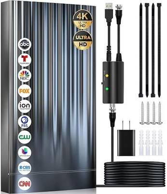 6000+ Miles Tv Antenna Indoor, 2026 Digital Antenna for Smart Tv Outdoor, Strongest HDTV for Local Channels with Amplifier, Signal Booster & 52FT Coax Cable/AC Adapter Support 8K 4K 1080p