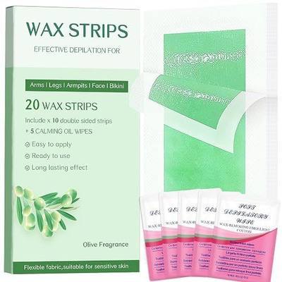 Wax Strips Body for Hair Removal – No Heat Body Waxing Strips for Legs, Arms, Underarms & Bikini Line | Large Wax Strips Body, Cut to Size | At-Home Waxing Solution | 20 Count & 5Calming Oil Wipes