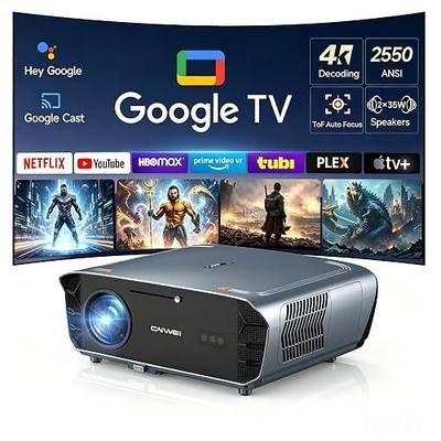 2550 ANSI Daytime Projector, 4K Smart Google TV Projector with Dual 35W Speakers Dolby Audio, Shorter Throw, ToF Autofocus, HDMI ARC, NFC WiFi 6 & Bluetooth 5.4 for Home/Outdoor Movie Nights, Gaming