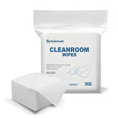 Cleanroom Wipes 6"x6" (300 Pcs, Cellulose/Polyester Blend, Grade A, 68GSM) Lint Free Wipes for Laboratory, Electronics, Pharmaceutical,Printing,Automotives and Semiconductor Industries