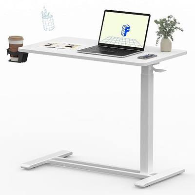 FLEXISPOT 28" Mobile Standing Desk Pneumatic Lift Computer Workstations | Computer workstation desk with hidden wheels,Laptop Rolling Cart for home office and small spaces.27.6"W x 15.7"D,White