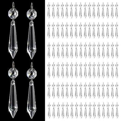 Premium Clear Crystal Glass Drops 3.1" -Multi Purpose Bluk Crystal Beads Hanging Prisms for Holiday Party/Home/Window Decoration/Chandelier Replacement Parts (L-100pcs)