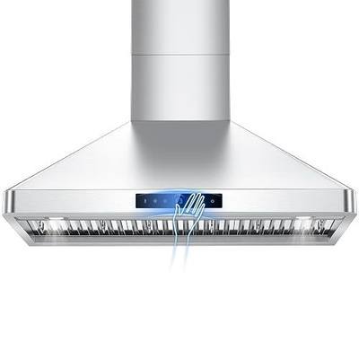 36 inch Wall Mount Range Hood, 1200 CFM Gesture Touch Stainless Steel Hood | 4-Speed Control, Convertible Ducted/Ductless, 2 LED Lights, Timer, Dishwasher-Safe Filters, for Kitchen Stove Vent Hood
