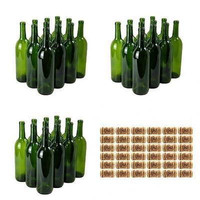 FastRack 750ml W5 Champagne Green Glass Wine Bottles | 36-Pack Claret/Bordeaux Style with #8 CORKS | 3 Cases of 12