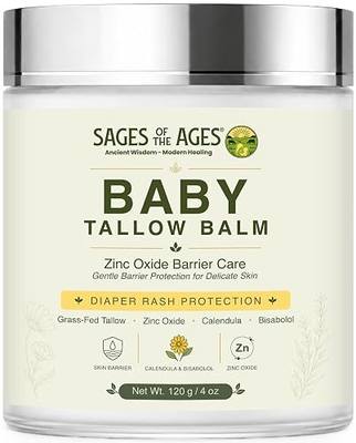 Baby Diaper Balm for Rash Protection with Grass-Fed Tallow & Zinc Oxide | Petroleum-Free Baby Rash Cream Alternative & Barrier Balm with Calendula and Bisabolol in a Wide-Mouth Glass Jar - 4 Oz