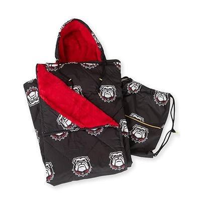 Minky Couture Hooded Stadium Everywhere Blanket - College Sports-Themed Blanket - Detachable Hood & Hand Holds - Warm & Portable - Extra Plush Fabric - Quilted Backing - Georgia Bulldogs