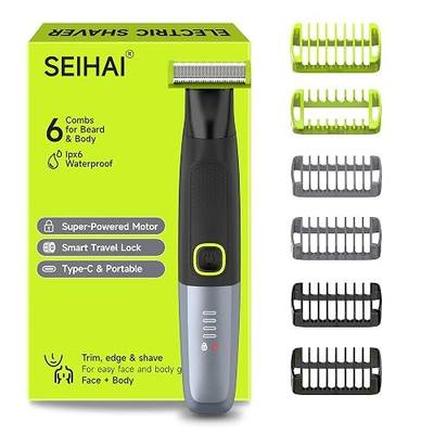 Electric Body Hair Trimmer for Men | Painless Body Shaver for Chest, Legs, Bikini, Wet/Dry USB-C Rechargeable with Self-Sharpening Blades & 6 Guide Combs