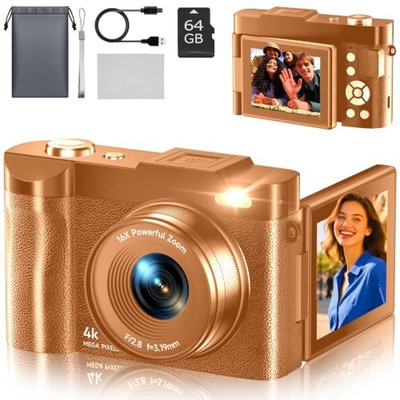 50MP Compact Photography Camera with 32GB SD Card Kit, Gold