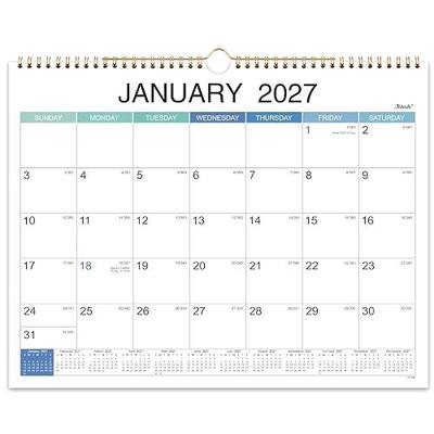 2027 Wall Calendar - Jan 2027 - Dec 2027, 12 Monthly Hanging Calendar 2027 Planner, 15" x 11.5", Spiral Binding, Yearly Overview, Holidays, Large Blocks, Perfect Organizer for Home & Office
