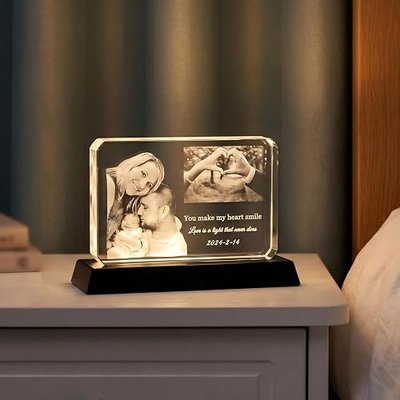 3D Crystal Photo,Custom Anniversary & Wedding Gift,Personalized Milestone Memory Gift for Couple Wife Parents Mom Husband,Unique Birthday Memorial Keepsake