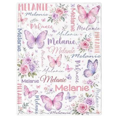 Personalized Baby Blanket for Girls, Custom Baby Blanket with Name, Soft Cozy Personalized Name Blankets for Kids, Customized Butterfly Blanket for Infant Toddler Birthday Christmas