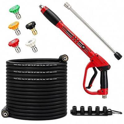 Pressure Washer Gun and Hose Kit, 50FT High Pressure Power Washer Hose with Spray Gun, Wand Extension, 5 Nozzle Tips, M22-14mm Fittings, 3600 PSI