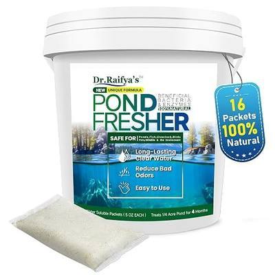 Dr.Raifya's Pond Fresher - 16 Packets Natural Beneficial Bacteria for Pond Water clear, Long-Lasting Clean Water & Eliminate Odor, Enhance Clarity, Fish, Pets & Plants Safe, Treats Up to 174,000 Sq Ft