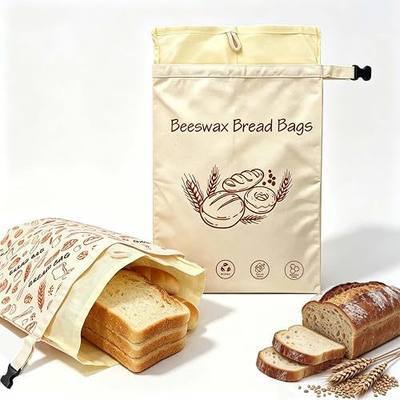 Reusable Beeswax Bread Bags for Homemade Bread (2-Pack) - 17 x 13inch Sourdough Bread Storage Bag with Removable Inner Liner, Eco-Friendly Cotton Waxed Bread Keeper for Freshness, Large