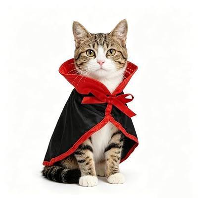 Cat Vampire Costume, Halloween Pet Dracula Cape for Cats Small Dogs Rabbits, Stand-Up Vampire Cloak Small Breed, Small Pets Halloween Cosplay Outfit Party Dress Up