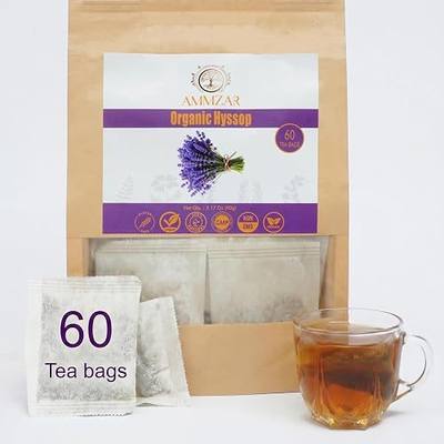 AMMZAR Organic Hyssop Tea 60 Ct,1.5g Each Dried Hyssop Herb Caffeine Free | Non-GMO Hyssopus Officinalis Supports Respiratory,Digestive Health,Promotes Relaxation & Antioxidant Support - Resealable Bag