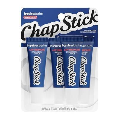 ChapStick HydraBalm Lip Balm Tubes, Fragrance-Free with Vitamin E and Shea Butter, 24 Hr Moisture, Hydrating for Severely Dry, Chapped Lips, 4-Count Pack, 0.35 oz Each