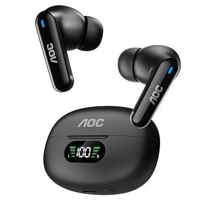 AOC Wireless Earbuds, Bluetooth 5.4 Earbuds with Noise Cancelling Clear Call Pure Sound Bass 45hrs Playtime Bluetooth Earphones with LED Display Light Weight Dual EQ System for Phones/Laptop/Sports