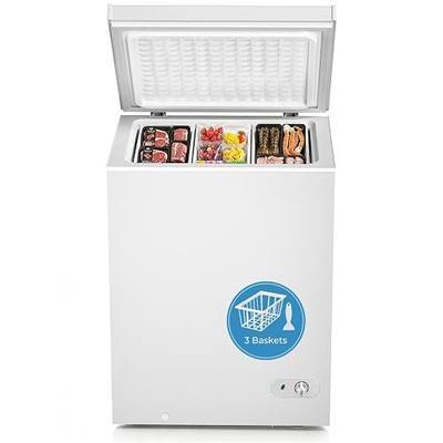 Antarctic Star Chest Freezer 5.0 Cubic Feet Compact Freezer with Removable Baskets, Top Open Door Deep Freezer, 7-Level Adjustable Temperature for Home Dorm, Bar, Basement, Kitchen, White