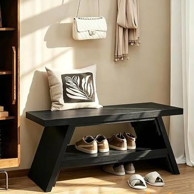 2-Tier Shoe Storage Bench, 40" Narrow Entryway Stool with Double Storage | Solid Particleboard Organizer, Slim Minimalist Multi-Purpose Bench for Tight Spaces & Small Hallways