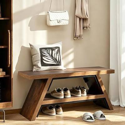 2-Tier Shoe Storage Bench, 40" Narrow Entryway Stool with Double Storage | Solid Particleboard Organizer, Slim Minimalist Multi-Purpose Bench for Tight Spaces & Small Hallways