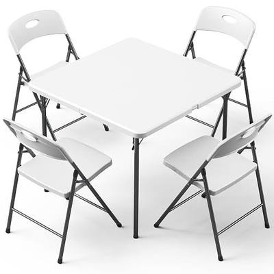 Folding Table and Chairs Set for 5, 36 Inch Foldable Plastic Table with Carry Handle & 4 White Folding Chairs, Portable Indoor Outdoor Dining Set for Party, Wedding, Picnic, Camping, Events
