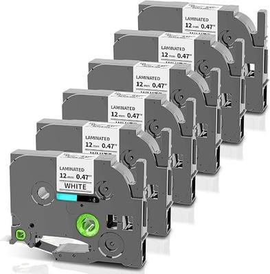 Label Maker Tape Refill Replacement for Brother TZe-231 TZe231 12mm 0.47 | Laminted P Touch TZe TZ Label Tape for Brother PT-D220 D210 H110 D410 D610BT, 12mm x 8m, Black on White, 6-Pack