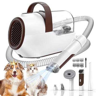 Dog Grooming Vacuum, Dog Grooming Kit with Pet Clipper Nail Grinder, 3 Suction Modes Dog Brush Vacuum with 6 Pet Grooming Tools(Nut Brown)