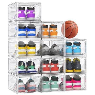 12 Pack Hard Plastic Stackable Clear Shoe Storage Boxes Organizer, Clear | Fit Up to Size 13,Acrylic Magnetic Door,Thickened Rigid Plastic,For Sneaker,Closet,Entryway,Under Bed,Dust-Proof,Space Saving