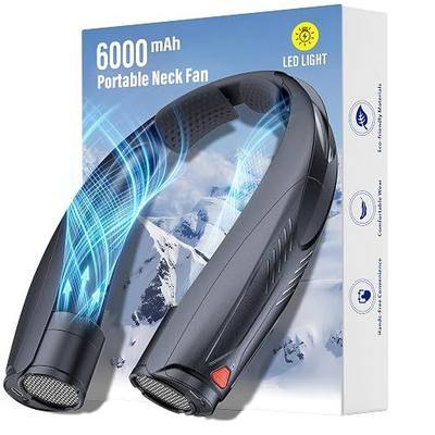 Portable Neck Fan with Reading Light, 6000mAh USB-C Rechargeable Hands Free Fan, 6-Speed Wearable Fan, 360° Cooling Summer Gifts for Men Women, Travel, Camping, Outdoor Work - Black