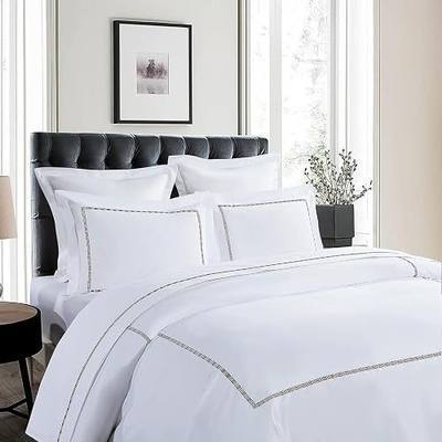 Hotel Grand 55% Tencel™ Lyocell 45% Cotton Blend Duvet Cover Set King Size | Luxury Hotel Bedding, Breathable, Cooling Oversized Comforter Cover with 2 King Pillow Shams, Taupe Embroidery,108"x98"