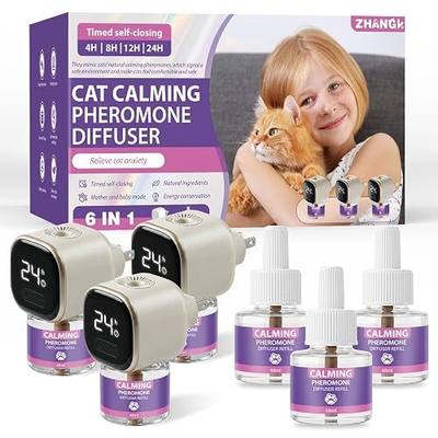 Cat Calming Diffuser Kit with Timer And Memory Adjustable 4/8/12/24H Cat Pheromone Diffuser 3-Pack (48ml Each) Helps Reduce Stress, Spraying, Fighting, Excessive Meowing & Scratching Fits All Cats