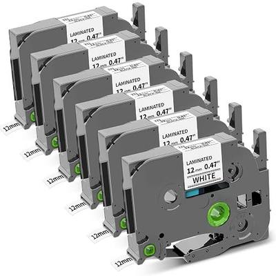 COLORWING TZe TZ Tape 12mm 0.47 Laminated White TZe-231 Ptouch Label Tape | Replace for Brother Label Maker Tape TZe231 1/2" x 23' for Brother PT-D210 D220 H110 D400 D610 1280, Black on White, 6Pk