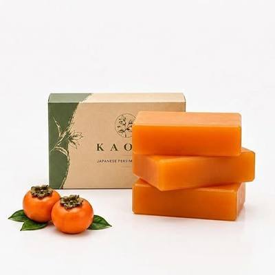 Kaori Deodorizing Persimmon Soap – Natural Body Bar for Stubborn Aging Odor, Moisturizing Mature Skin, Purifying Cleanser with Japanese Persimmon Extract 3PCS