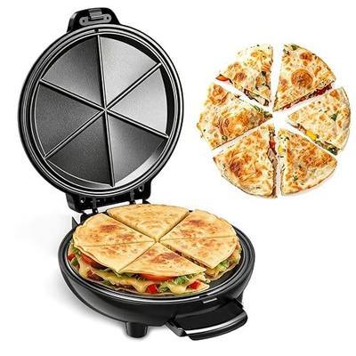 Quesadilla Maker 10 Inch, 900W Dual Heating, 6 Wedges in 3 Mins, Nonstick Plates Easy to Clean, Locking Latch, Safe & Steady, Black
