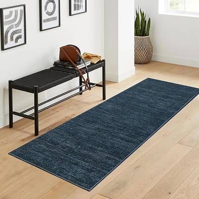 Garvee Kitchen Runner Rugs Non Skid Washable 2x6 Rugs for Entryway Non Shedding Stain Resistant Solid Color Print Throw Rug Low Pile Ultra Soft Foldable Carpet for Bathroom Hallway, Navy | Modern Solid Color Non Shedding Stain Resistant Neutral Low Pile Soft Foldable Rug for Bathroom Hallway Bedroom