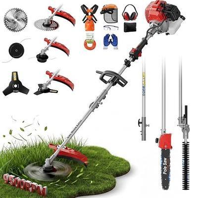 5-in-1 Weed Wacker Gas Powered – 52CC 2-Stroke String Trimmer/Edger, Pole Saw, Hedge Trimmer and Brush Cutter Blade with Extension Pole – Gas Powered Yard Tool for Landscaping (Red)